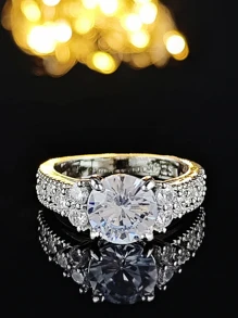 MOONSO 1入組四爪套裝圓形鑽石優雅高端婚紗洋裝晚上派對多用途時尚戒指適合女士 - 白色 - 查看 3