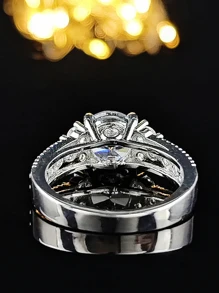 MOONSO 1入組四爪套裝圓形鑽石優雅高端婚紗洋裝晚上派對多用途時尚戒指適合女士 - 白色 - 查看 4