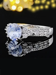 MOONSO 1入組四爪套裝圓形鑽石優雅高端婚紗洋裝晚上派對多用途時尚戒指適合女士 - 白色 - 查看 2