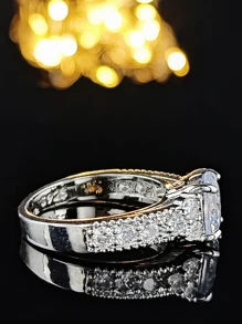 MOONSO 1入組四爪套裝圓形鑽石優雅高端婚紗洋裝晚上派對多用途時尚戒指適合女士 - 白色 - 查看 5