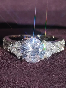 MOONSO 1入組四爪套裝圓形鑽石優雅高端婚紗洋裝晚上派對多用途時尚戒指適合女士 - 白色 - 查看 6