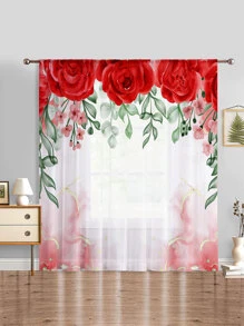 1pc Rose Pattern Rod Pocket Sheer Curtain With Light Luxury Style For Living Room, Bedroom, Balcony - Multicolor - View 1