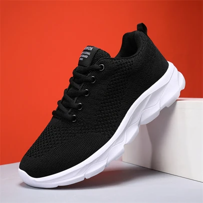 1pair Sporty Non-slip Sneakers, Minimalist Lace-up Front Outdoor Running Shoes
