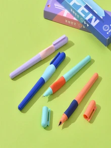 簡單便攜素色學生鋼筆帶黑色墨盒，附贈藍色墨盒 - 黃色 - 查看 5