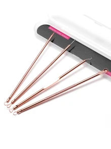 4入組/套不銹鋼祛痘針套裝、祛痘器、黑頭粉刺去除器、面部清潔工具套件