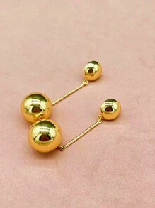 1對歐美風格簡約風金屬大碼球和流蘇個性耳環,時尚個性化耳朵首飾類適合女士 - 金黃色 - 查看 4