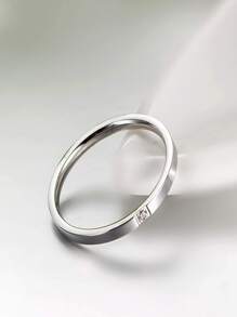 華麗優雅的鑽石細節女戒,時尚婚禮和情侶戒指,校園風格,玫瑰金接合戒指,個性流行珠寶飾品 - 銀色 - 查看 1