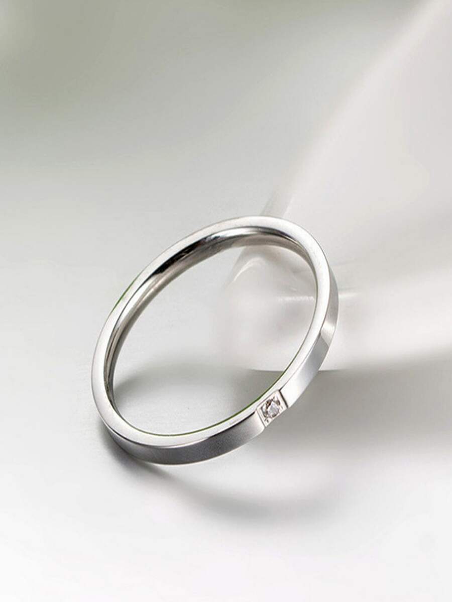 華麗優雅的鑽石細節女戒,時尚婚禮和情侶戒指,校園風格,玫瑰金接合戒指,個性流行珠寶飾品 - 銀色 - 查看 1