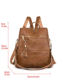 PU Leather Vintage Backpack Wallet For Women, Multi-Function Convertible Handbag Shoulder Bag Travel Backpack With Tassel Charm, School Backpack