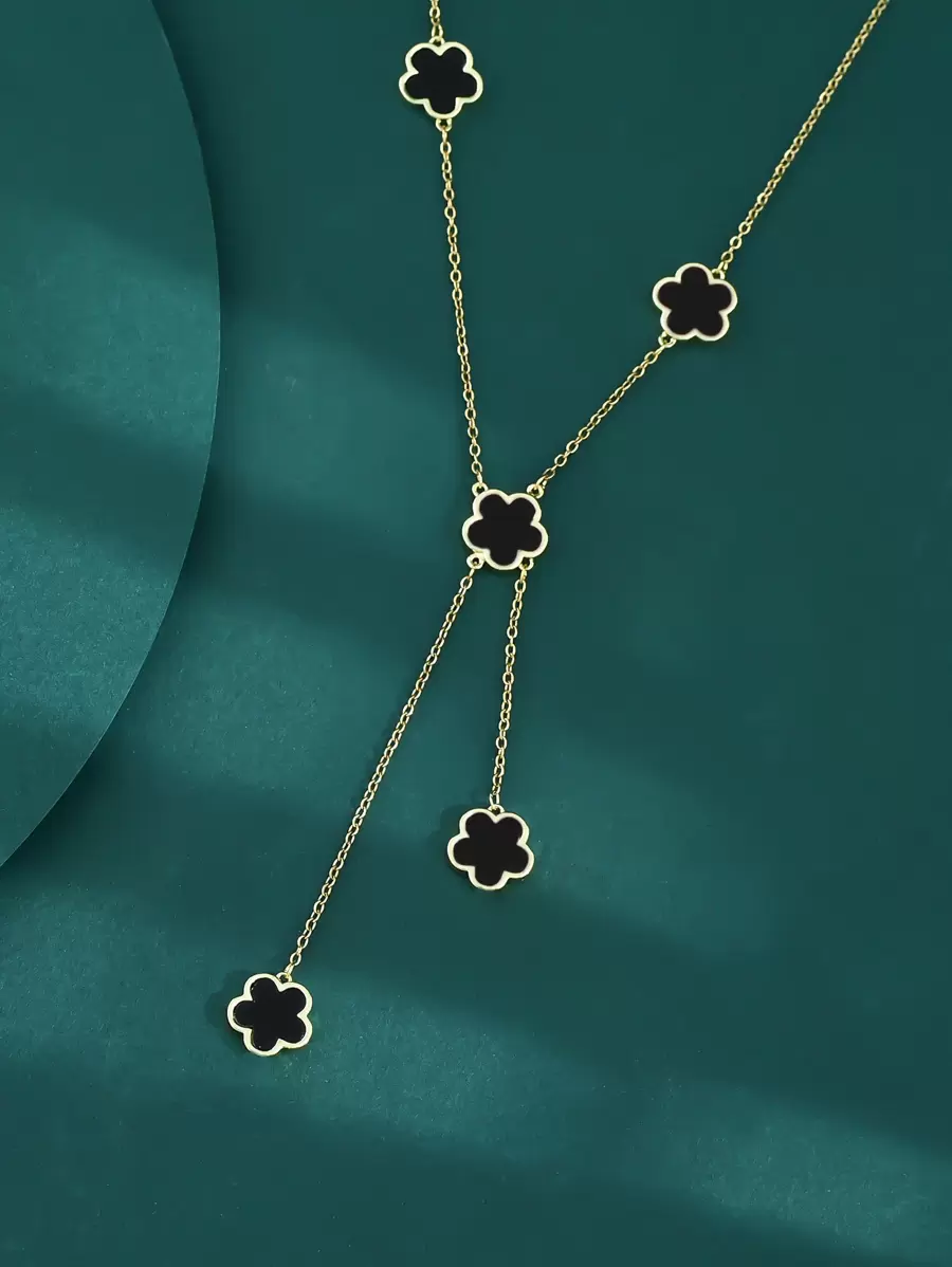 1 件情人节时尚奢华个性化简约花形铜锁骨吊坠项链，适合女性的婚礼毕业和约会礼物 - 黑色 - 查看 1