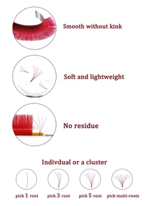 1 Caja De Extensiones De Pestañas Rojas De Seda De Imitación Individual, Pestañas Postizas De Mink De Colores Individuales - Rojo - Ver 4