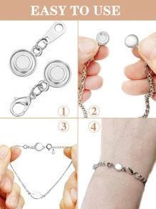 Round Magnetic Jewelry Necklace Clasp With Extender Chain For Jewelry Making - Silver - View 3