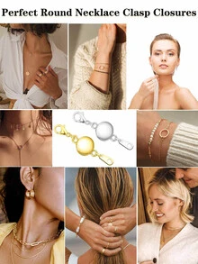 Round Magnetic Jewelry Necklace Clasp With Extender Chain For Jewelry Making - Silver - View 6