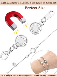 Round Magnetic Jewelry Necklace Clasp With Extender Chain For Jewelry Making - Silver - View 4