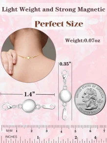 Round Magnetic Jewelry Necklace Clasp With Extender Chain For Jewelry Making - Silver - View 2