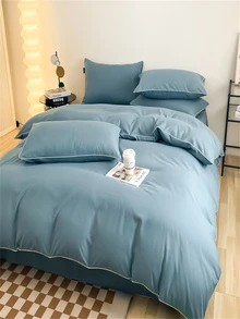 4pcs Plain Bedding Set Including 1 Comforter Cover, 1 Bed Sheet, 2 Pillowcases (No Pillow Core Included) - Apricot - View 2