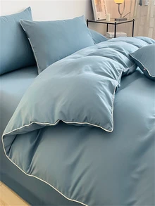 4pcs Plain Bedding Set Including 1 Comforter Cover, 1 Bed Sheet, 2 Pillowcases (No Pillow Core Included) - Apricot - View 4