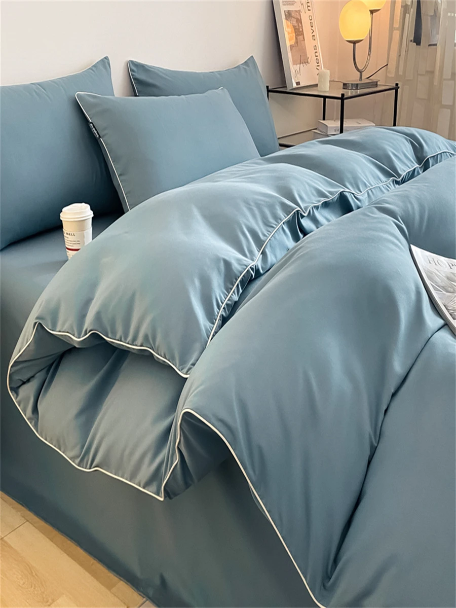 4pcs Plain Bedding Set Including 1 Comforter Cover, 1 Bed Sheet, 2 Pillowcases (No Pillow Core Included) - Apricot - View 1