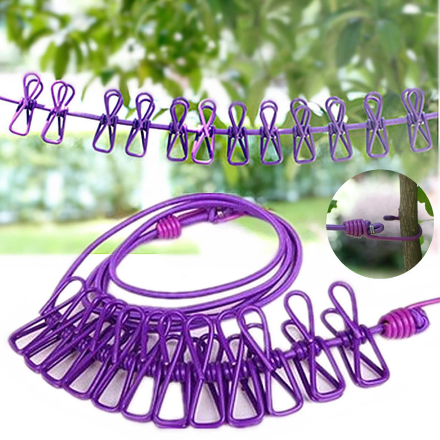 1pc Multifunction Plastic Wind Proof Clothes Drying Rope - Purple - View 1