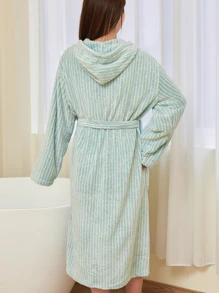 1 件珊瑚绒柔软吸水连帽浴袍、睡袍、家居服、晨衣、睡衣 - 綠色 - 查看 3