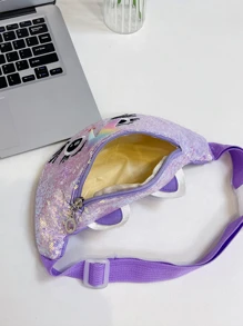 Túi đeo thắt lưng họa tiết thêu hình con mèo nhỏ dễ thương cho bé gái cho những chuyến đi chơi thông thường - Màu tím - Xem 4