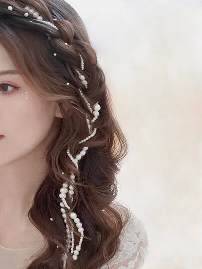 女の子の日常使い パール装飾ヘアクリップ カジュアル エレガントなティアラ クロークリップ ヘアクロー ヘアバレッタ、スクールアイテム、パールヘアアクセサリー、ヘッドアクセサリー