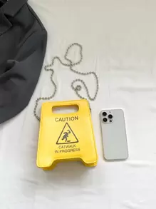 迷你圖案字母&警示牌時髦和可愛手提包,單肩包,斜挎包 - 黃色 - 查看 2