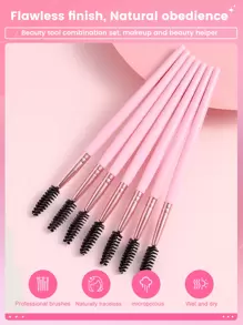7PCS Eye Pink Stick Mascara Brush Is Suitable For Eyebrow And Eyelash Extender, Which Can Be Used Repeatedly, Eyebrow Brush, Eyeshadow Brush, Brush - Multicolor - View 3