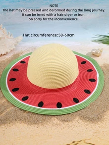 Watermelon Pattern Straw Hat - Red - View 3