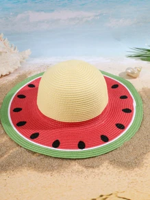 Watermelon Pattern Straw Hat - Red - View 2