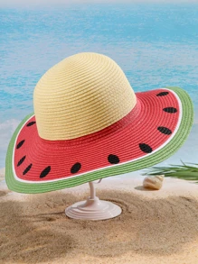 Watermelon Pattern Straw Hat - Red - View 1