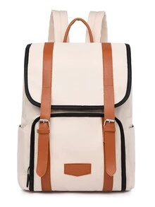 Rucsac flip top bej de mare capacitate.