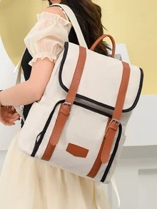 Rucsac flip top bej de mare capacitate.