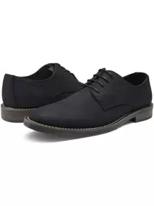 SHOESMALL Men's Brown Lace Up Dress Shoes Retro Suede Casual Dress Business Oxford Black Shoes For Men - 黑色 - 查看 3