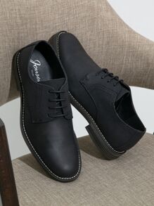 SHOESMALL Men's Brown Lace Up Dress Shoes Retro Suede Casual Dress Business Oxford Black Shoes For Men - 黑色 - 查看 1