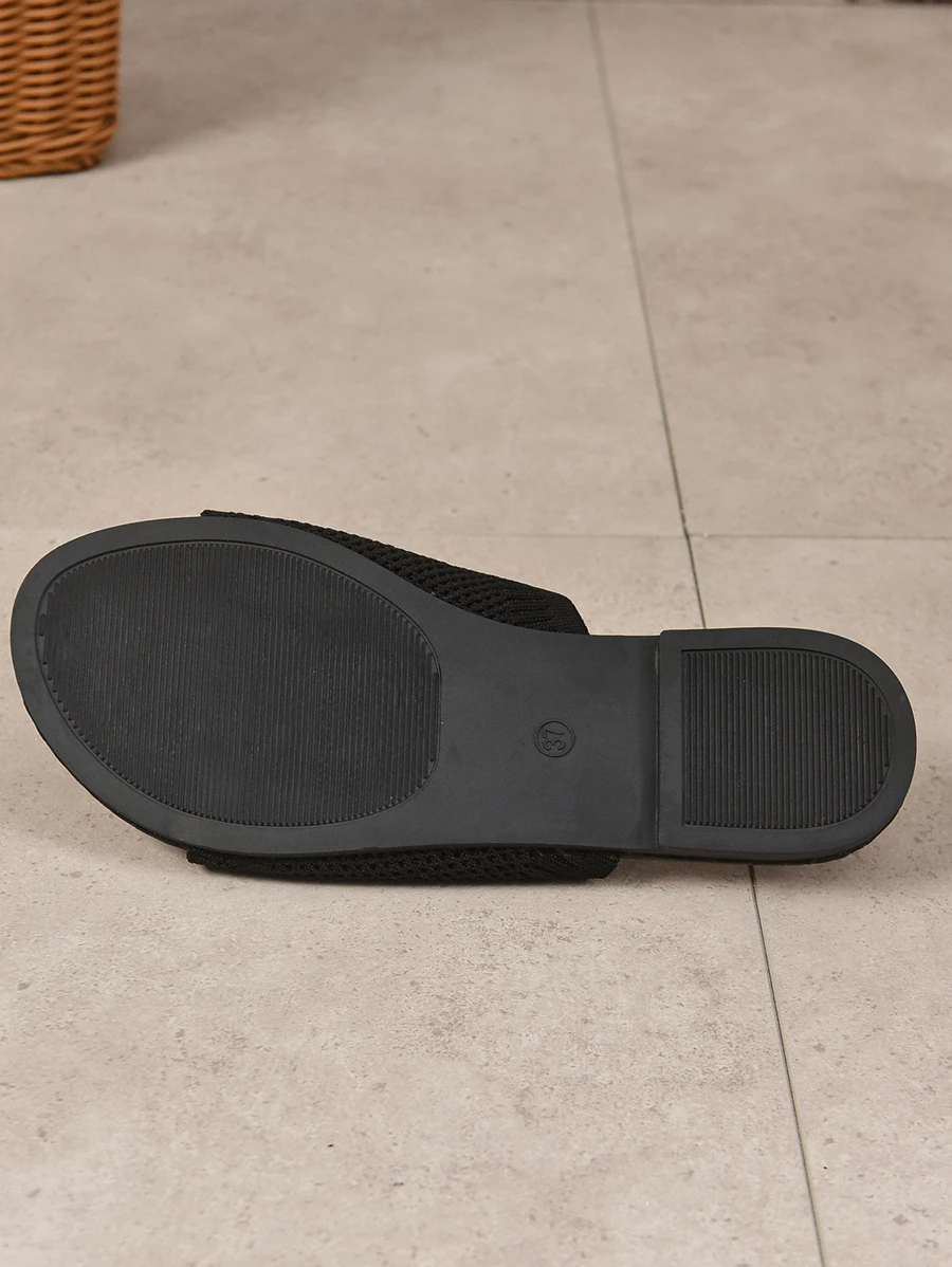 Summer Fashionable Crocodile Pattern Outdoor Slides With Flat Sole And Mesh Top - Black - View 1