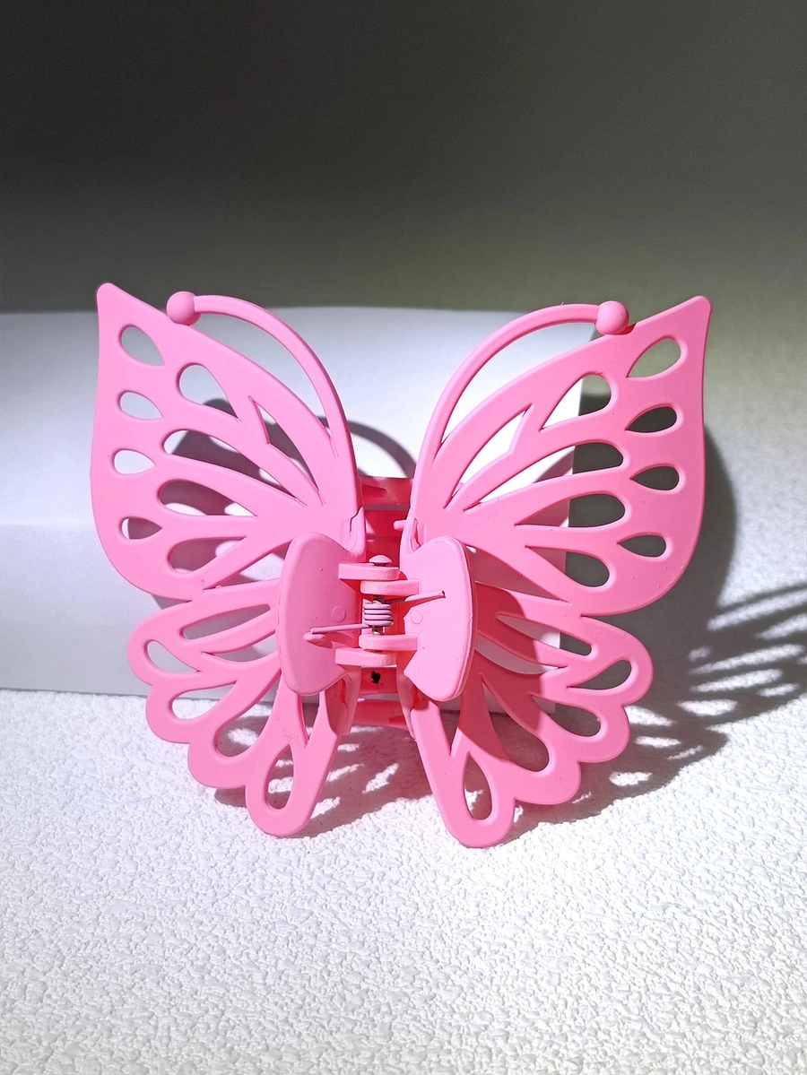 1个装 9厘米 粉色单层镂空翅膀天线塑料发夹 时尚发饰 优雅爪夹 休闲发夹 - 粉色 - 查看 1