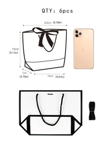 6pcs Black And White Simple Bowknot Design Mini Shopping Handbags, Cute Bowknot Design Paper Bag - Black and White - View 4