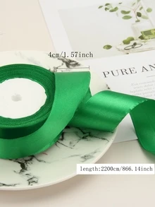 1roll/25yards Long/width 1.57inch Floral Gift Wrapping Satin Ribbon Party Festival Decoration Ribbons - Green - View 2