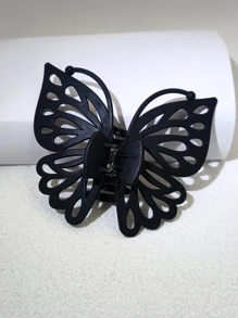 1个装 9厘米黑色单层空心翅膀天线塑料发夹 - 黑色 - 查看 1