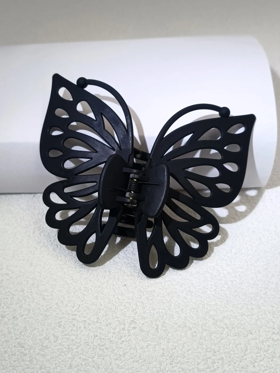 1个装 9厘米黑色单层空心翅膀天线塑料发夹 - 黑色 - 查看 1