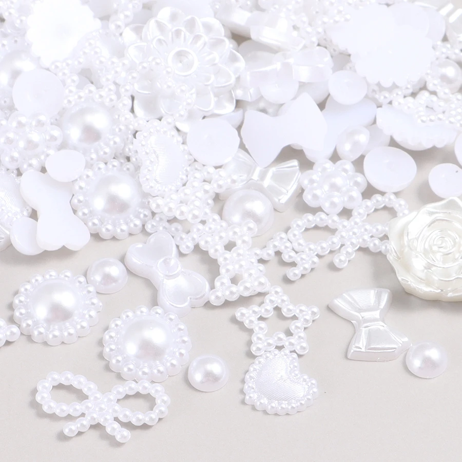 20克混合形狀珍珠樹脂花花瓣珠子,工藝用品 - 白色 - 查看 1