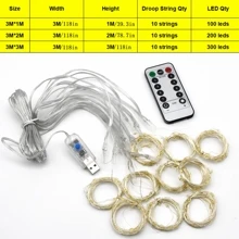 USB Powered LED Curtain Lights, 8 Modes Remote Control, 3*3 Meters/3*2m/3*1m Size, Fairy Lights Garland For Wedding Party Home Garden Bedroom Outdoor Indoor Wall Window Decor, Warm White/White/Multicolor, Suitable For Halloween & Christmas Christmas Decoration Christmas Tree Gift Decor Thanksgiving Wedding Home Decor Fall Decor Autumn Decor Birthday Decorations For Gifts Party Supplies Indoor Outdoor Garden Holiday Festival Decor Halloween Decor Wall Decor Halloween Ornaments