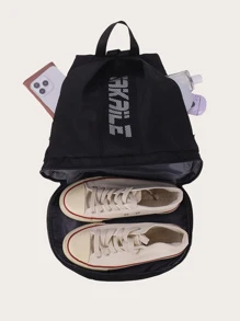 Balo thể thao đi biển tập thể dục có túi khóa kéo phía trước dành cho nam nữ có ngăn đựng giày - màu đen - Xem 5