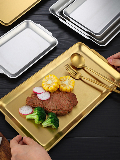 1pc Gold Color Stainless Steel Food Tray