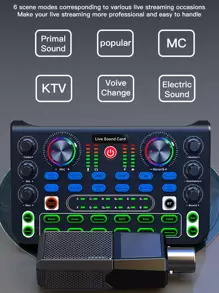 X60緊湊型桌面唱歌直播音效卡器智慧降噪無線伴奏混音器混音器適用手機平板 - 黑色 - 查看 2