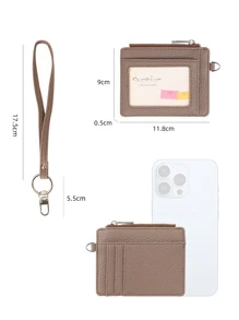 Suphiar Coffee Women's Ultra Thin Rfid Blocking Credit Card Holder With Wrist Strap, Zipper Closure Id Card Wallet - Coffee Brown - View 4