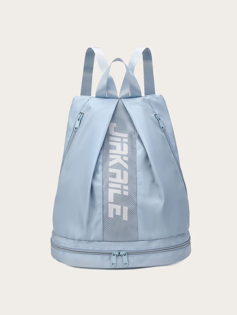 背包运动沙滩健身包带前拉链袋男女通用带鞋收纳袋 - 淺藍色 - 查看 1