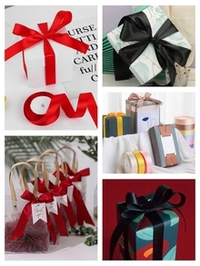 1roll/25yards Long/width 1.57inch Floral Gift Wrapping Satin Ribbon Party Festival Decoration Ribbons - Green - View 3