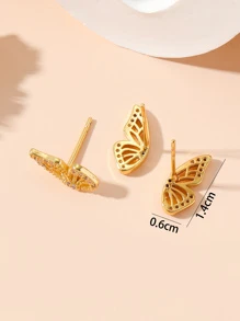 3 Cái/bộ Bông Tai Đính Đá Cubic Zirconia Tinh Tế Thiết Kế Hình Bướm Dành Cho Nữ Trang Trí Hàng Ngày - Vàng - Xem 3